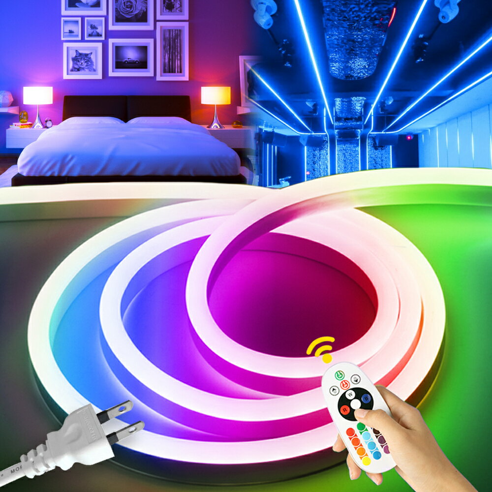 「新規顧客1000円割引」「期間限定 ポイント5倍」100V EL蛍光チューブ管 LEDテープライト 120SMD/M 防水RGB16色変換、グラデーションカラー、調整可能な色変換速度、 配線不要 プラグアンドプレイ 50CM切断可能, クリスマス装飾 ネオンサイン明るい 間接照明 装飾 棚下照明