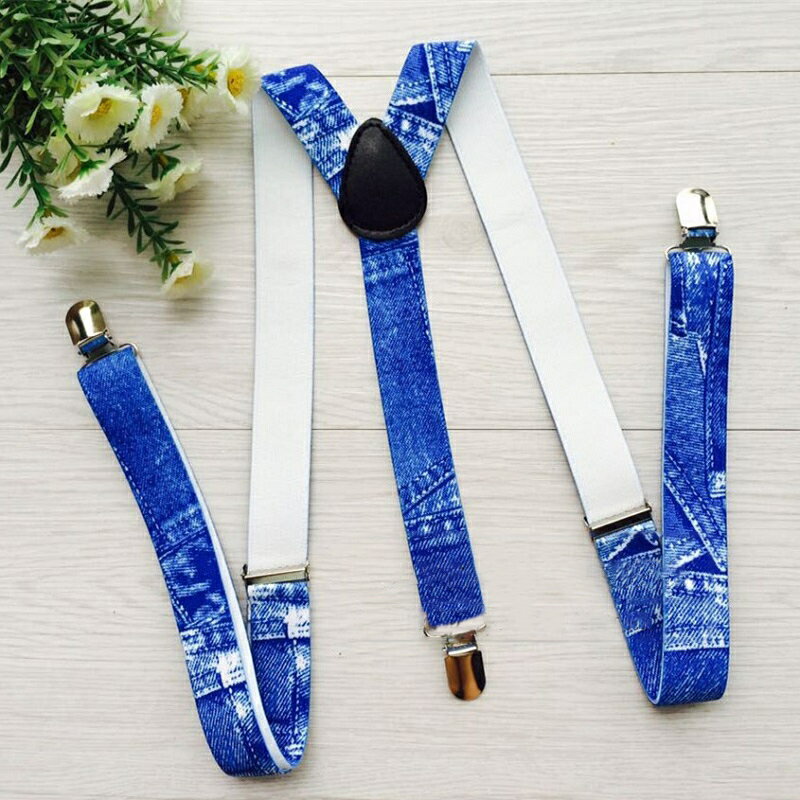 Suspenders - 送料無料 サスペンダー メンズ レディース ユニセックス 男女兼用 Y型 ズボン吊り 吊りバンド 3点留め デニム風 カジュアル おしゃれ パーティー 男性用 女性用 大人用 ファッション小物