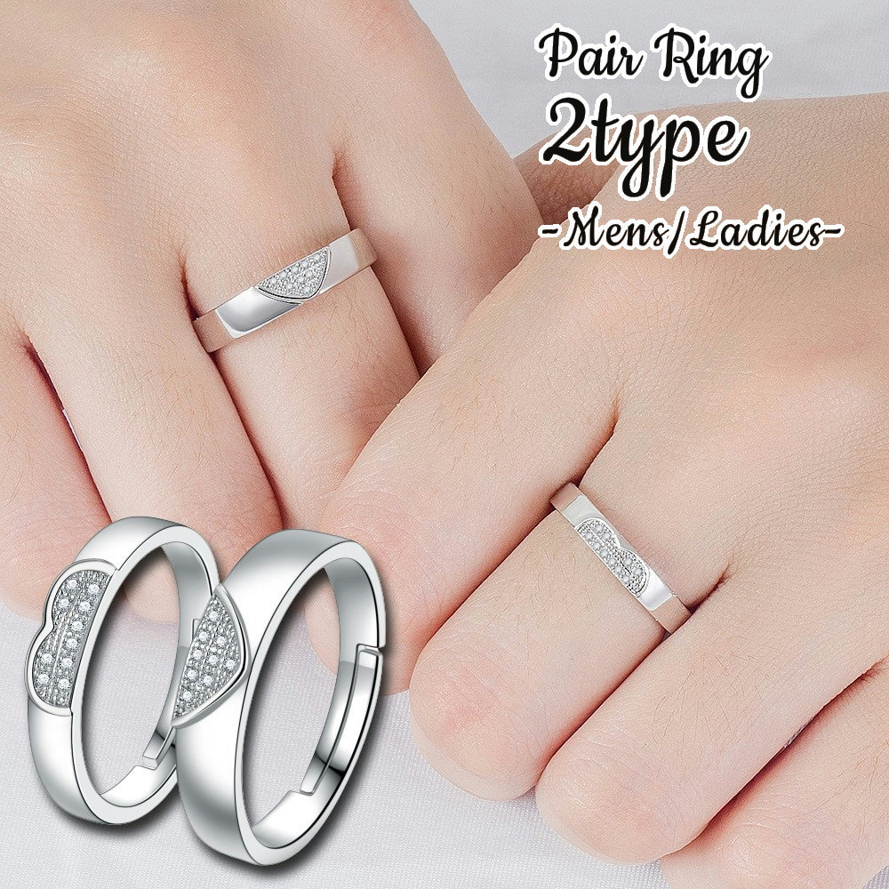 送料無料 指輪 ペアリング オープンリング レディース メンズ リンクコーデ お揃い ファッション小物 ハート ラインストーン おしゃれ かわいい カップル 夫...