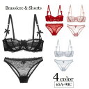 送料無料 ブラジャー ショーツ 上下セット レディース 1/2カップブラ パッド無し パンティー 女性下着 2点セット パンツ インナー シースルー 透け感 ローライズ ヒップハンガーショーツ 総レース リボン ランジェリー 2列ホック 3段ホック セクシー おしゃれ 婦人用 Aカップ(4)