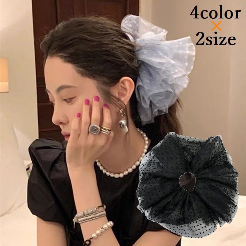 樂天商城 - 送料無料 シュシュ レディース ヘアアクセサリー 可愛い 上品 大きめ チュールレース ドット 花 ヘアゴム 髪ゴム 髪飾り ヘアアレンジ まとめ髪 髪留め フラワーモチーフ 水玉 かわいい おしゃれ きれいめ エレガント フェミニン 普段使い お出かけ お呼ばれ 女性 婦人 女の