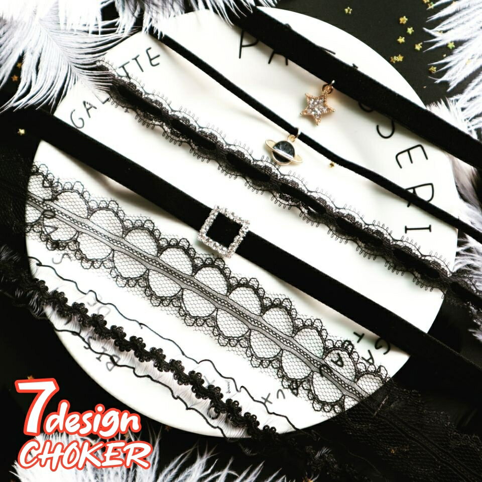 送料無料 チョーカー ネックレス アクセサリー レディース 女性用 ラインストーン 黒 レース 惑星 星 円形 方形 キラキラ かわいい おしゃれ ガーリー ギ...