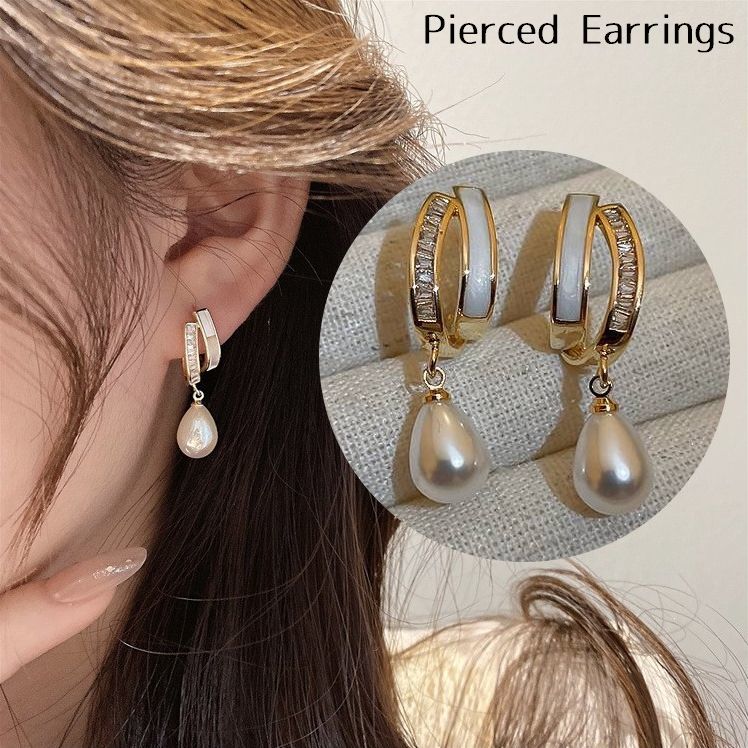 送料無料 ピアス ハーフフープピアス レディース アクセサリー 耳飾り 揺れる 上品 きれいめ フェイクパール ドロップ型 ハーフリング