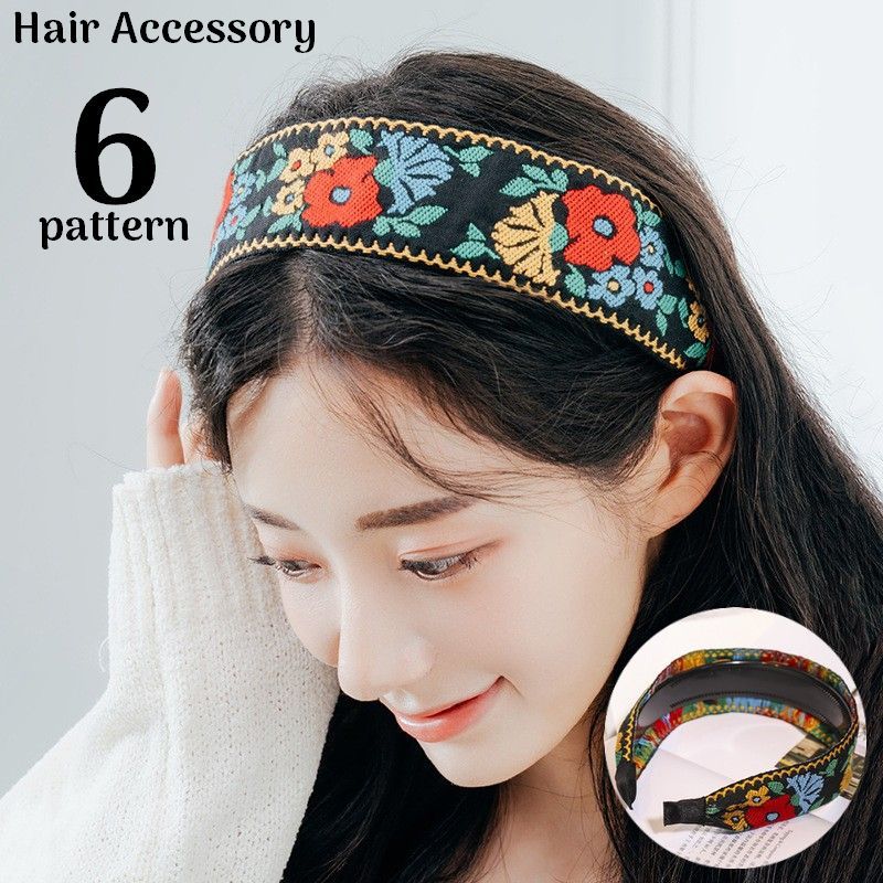 送料無料 カチューシャ レディース ヘアアクセサリー 髪飾り 髪留め 幅広 花柄刺繍 チロリアンテープ チロル ヘアアレンジ 洗顔 可愛い