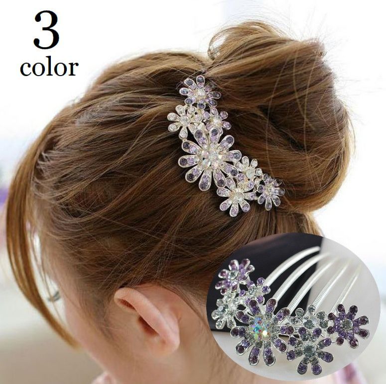 送料無料 ヘアコーム レディース ヘアアクセサリー フラワー ラインストーン 髪飾り ヘアアレンジ まとめ髪 女性用 婦人用 可愛い おしゃれ 記念日 誕生日 ...