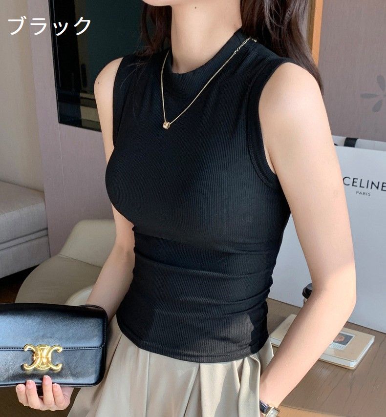 送料無料 カットソー ノースリーブ タンクトップ トップス リブ レディース 婦人服 ラウンドネック リブカットソー 無地 シンプル 単色 スリム フィット おしゃれ 大きいサイズ 普段使い お出かけ かわいい