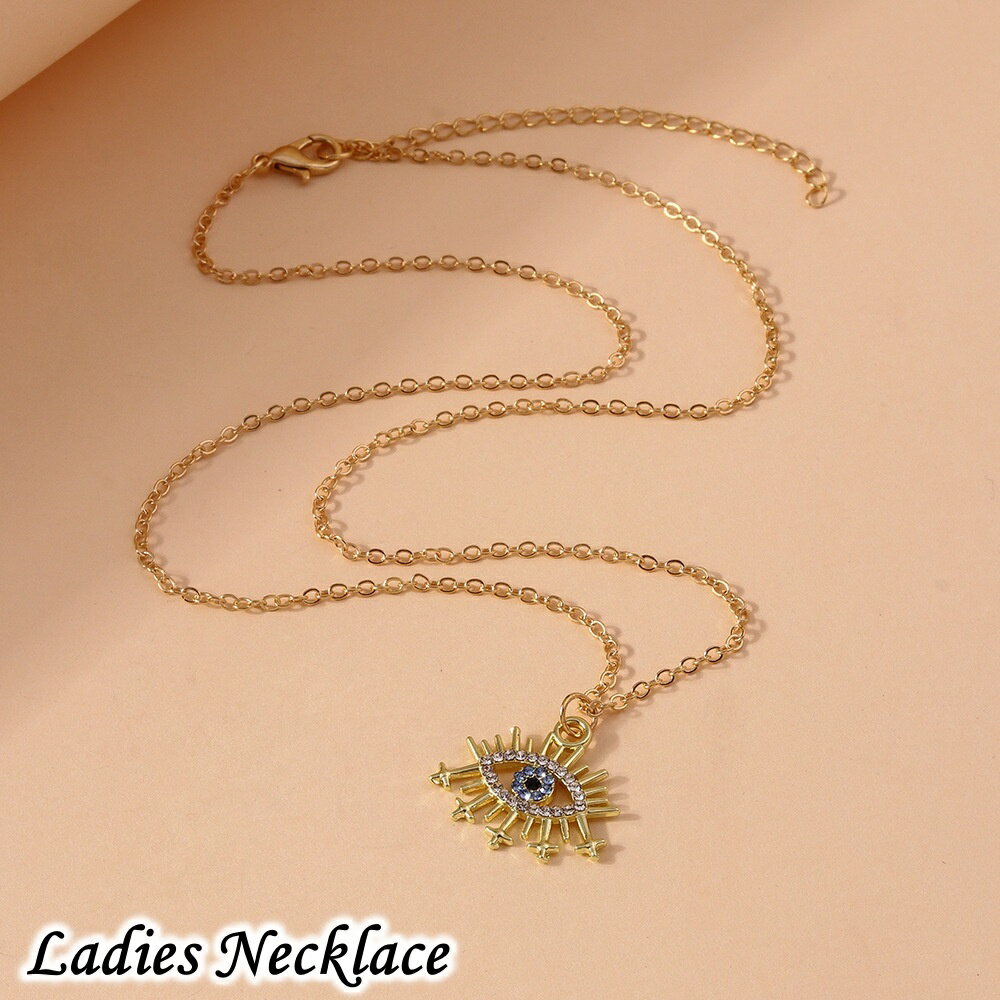 送料無料 ネックレス ペンダント プロビデンスの目 レディース アクセサリー アズキチェーン ラインストーン ビジュー 目 眼 パンク ロック アジャスター