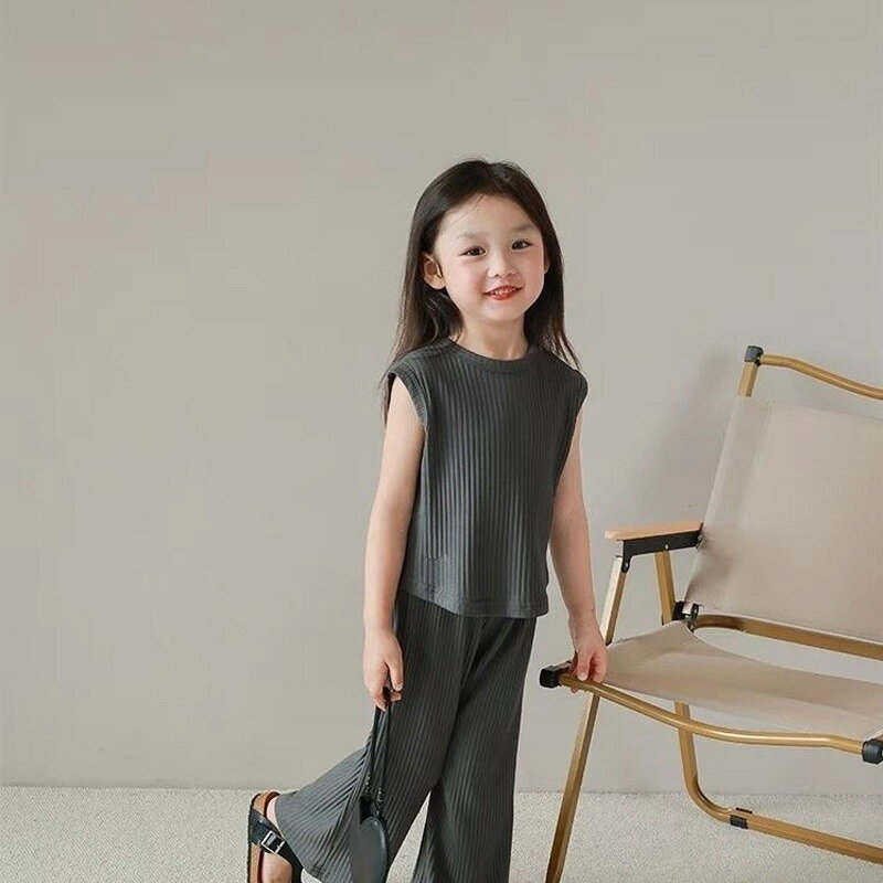 送料無料 上下セットアップ キッズ 女の子 子供服 ノースリーブ ロング丈 ワイド ...