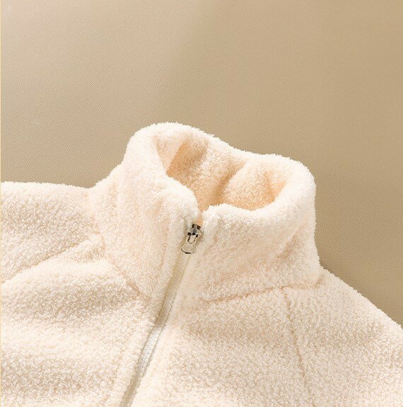 送料無料 フリースジャケット キッズ 子供服 子ども服 女の子 男の子 ユニセックス 男女兼用 お揃い ペアルック アウター 上着 防寒具 長袖 ハイネック スタンドカラー チャック ジッパー ジップアップ 袖ゴム ラグランスリーブ ワッペン ピンク ブラウン オフホワイト シン 3