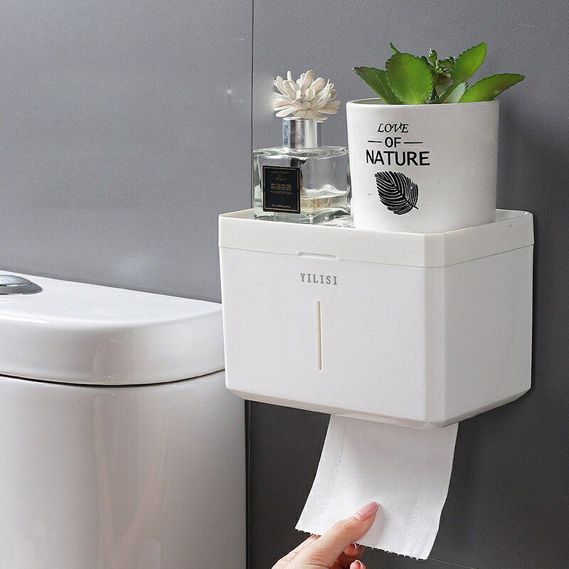 激安プラネットの送料無料 トイレットペーパーホルダー ペーパータオルホルダー キッチンペーパーホルダー 引き出し式 上部トレイ 小物置き スマホ置き トイレ用品 収納 ケース 洗面所 キッチン 日用品雑貨 簡単 便利｜アングル3