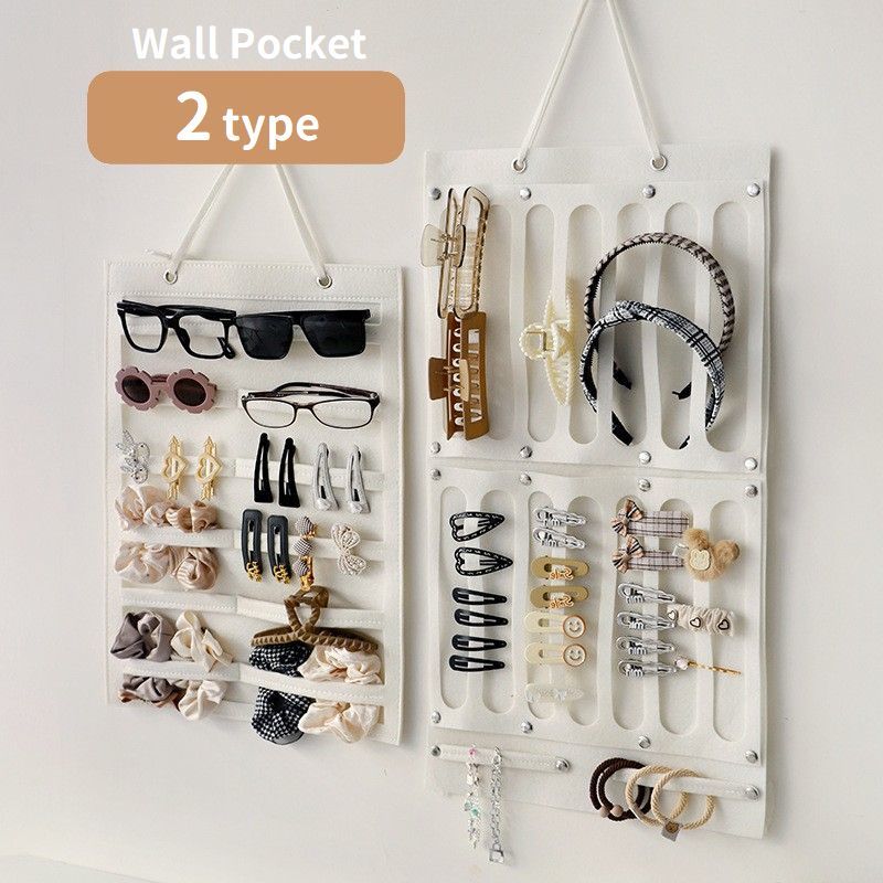 送料無料 ウォールポケット ヘアアクセサリー収納 壁掛け 吊り下げ スナップボタン フェルト 折りたた..