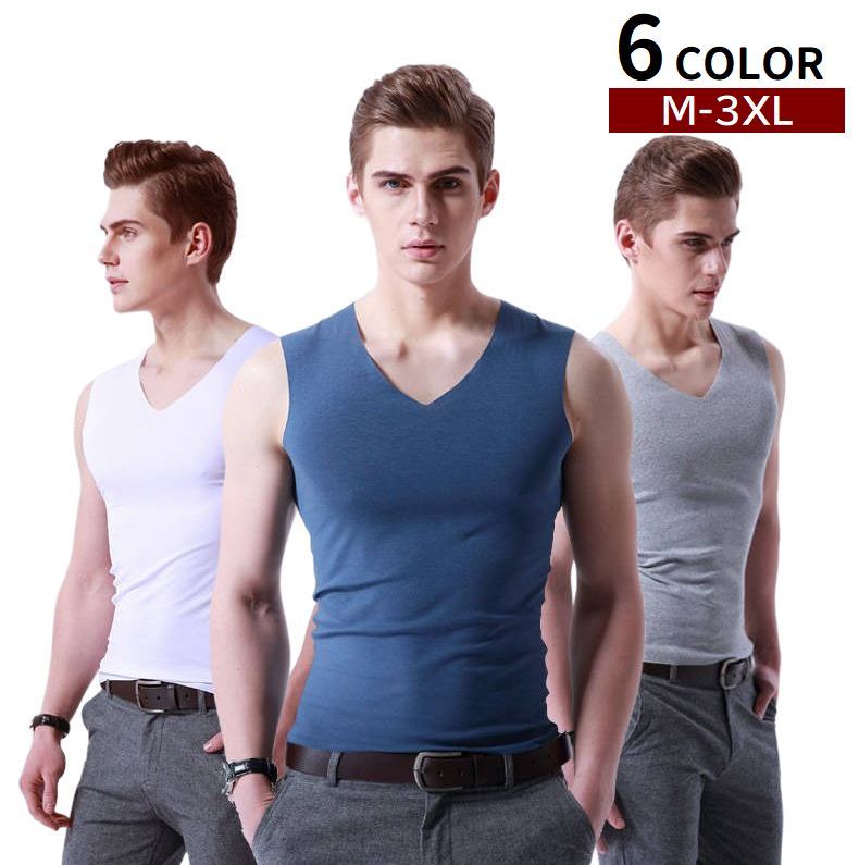 送料無料 タンクトップ メンズ トップス インナーシャツ ノースリーブ Vネック シームレス 響きにくい 無地 単色 シンプル 肌着 男性用 大きいサイズあり カジュアル デイリー M L XL 2XL 3XL