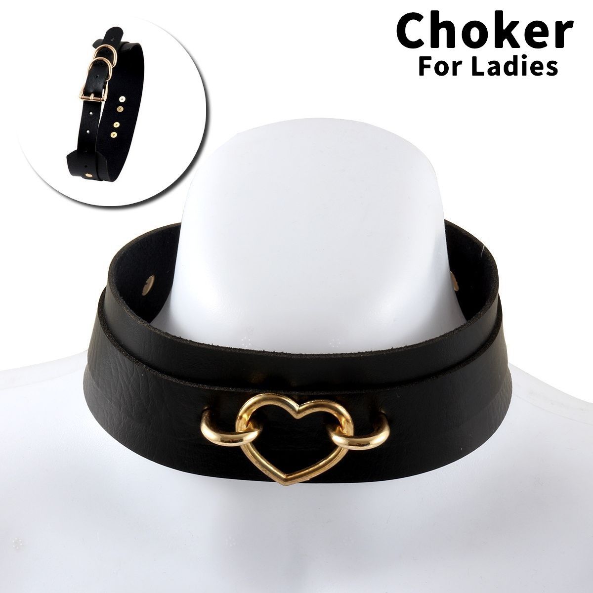 送料無料 チョーカー 首飾り 首輪 レザー調 レディース 女性 アクセサリー 幅広 フェイクレザー リング付き ハート ベルト パンク ロック かっこいい おし...
