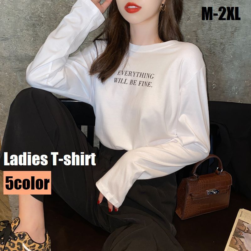 Other - 送料無料 長袖Tシャツ カットソー ロンT レディース 女性 婦人 大きいサイズ 丸首 ラウンドネック ロゴ 無地 単色 シンプル かわいい おしゃれ カジュアル