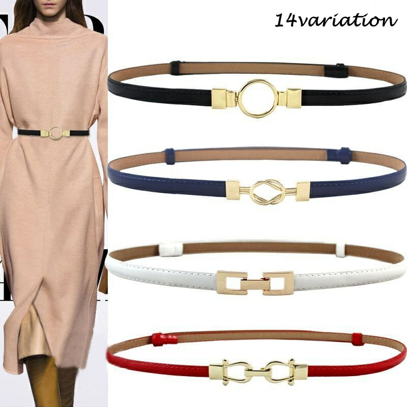 送料無料 ベルト 細い 細め レディース ベルト穴なし フック式 留め具 金具 長さ調整可 飾りベルト フェイクレザー 革 ゴールドバックル 金色バックル サークル アクセント 細見え 女性用 おしゃれ バリエーション豊富 スカート コート