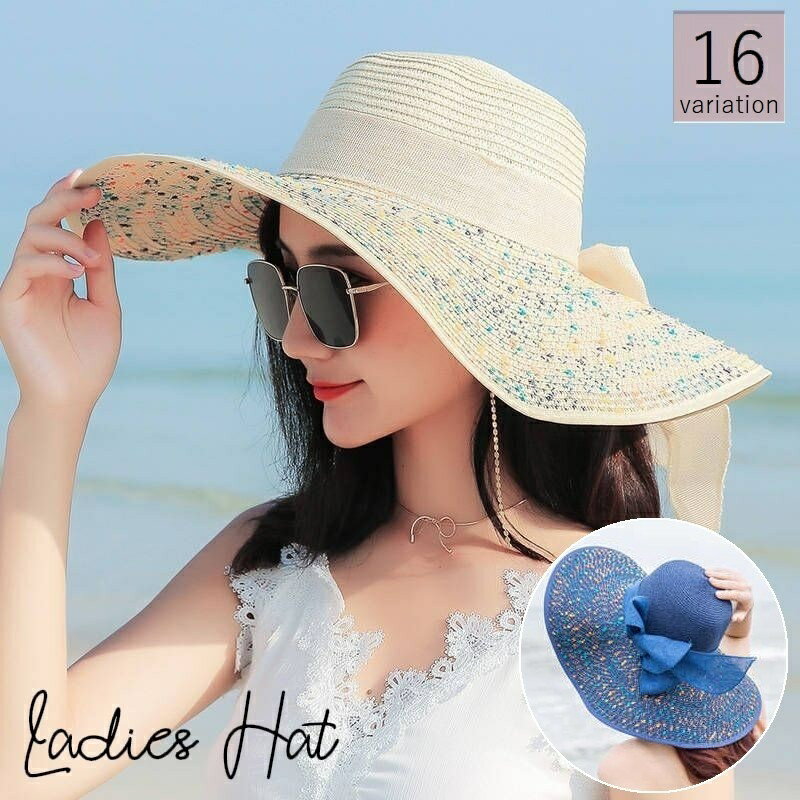 送料無料 麦わら帽子 レディース 女性用 ハット つば広 女優帽 リボン付き 日よけ 紫外線対策 日焼け防止 おしゃれ 婦人用 カラバリ豊富