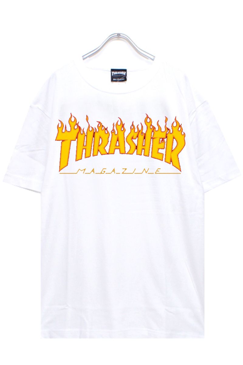 THRASHER (XbV[) FLAME LOGO S/S TEE WHITE