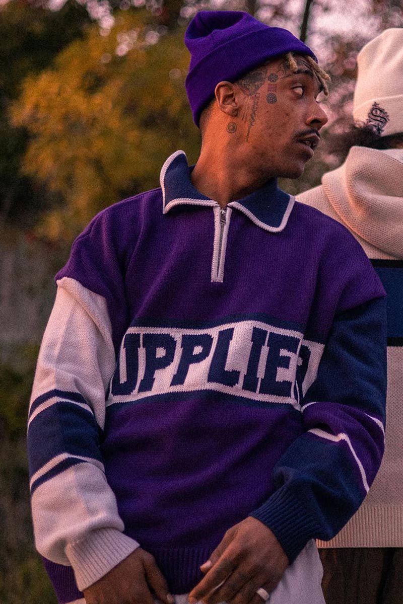 SUPPLIER (TvC[) PANELLED COLLEGE LOGO KNIT PURPLE
