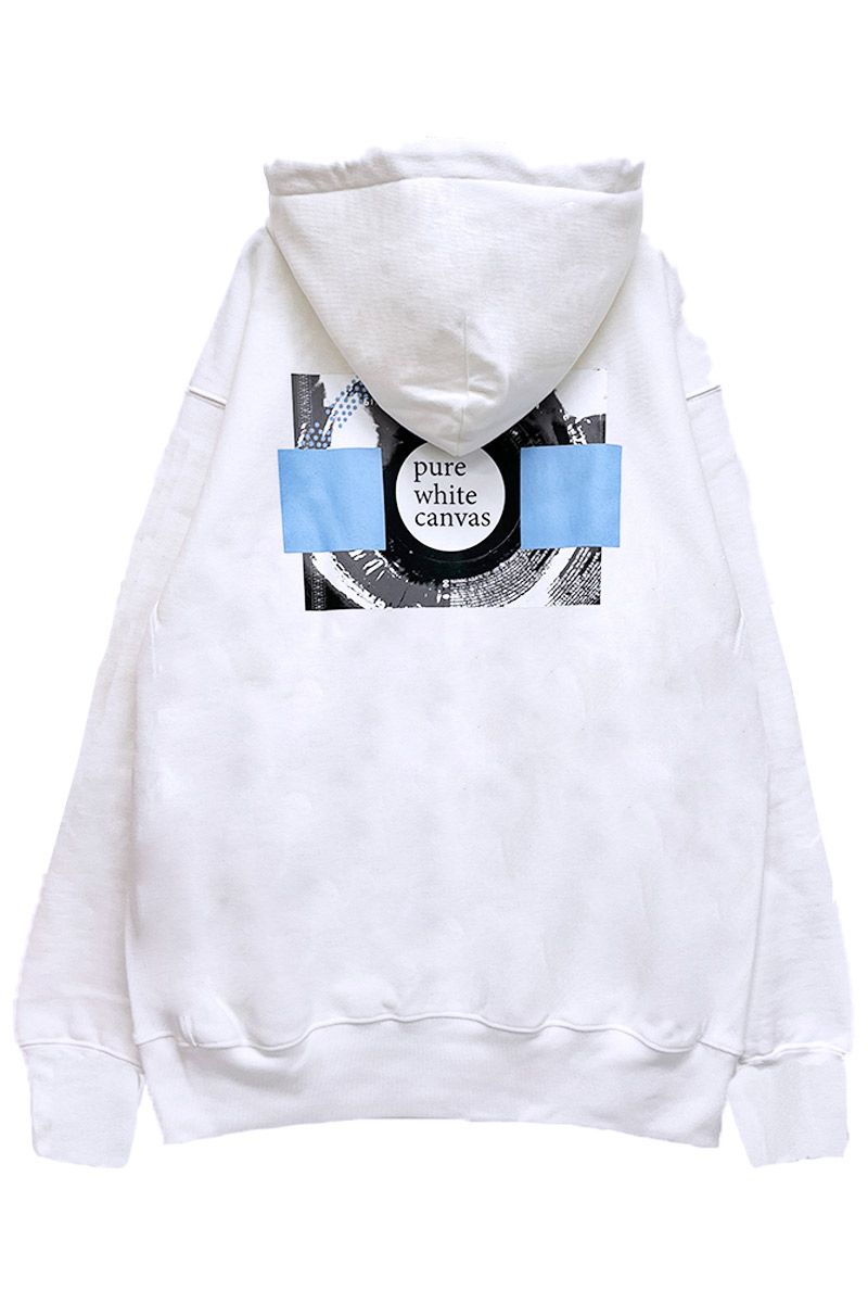 ^ȃLoX~GEKIROCK CLOTHING~over print PURE WHITE CANVAS Zip Hoodie WHITE