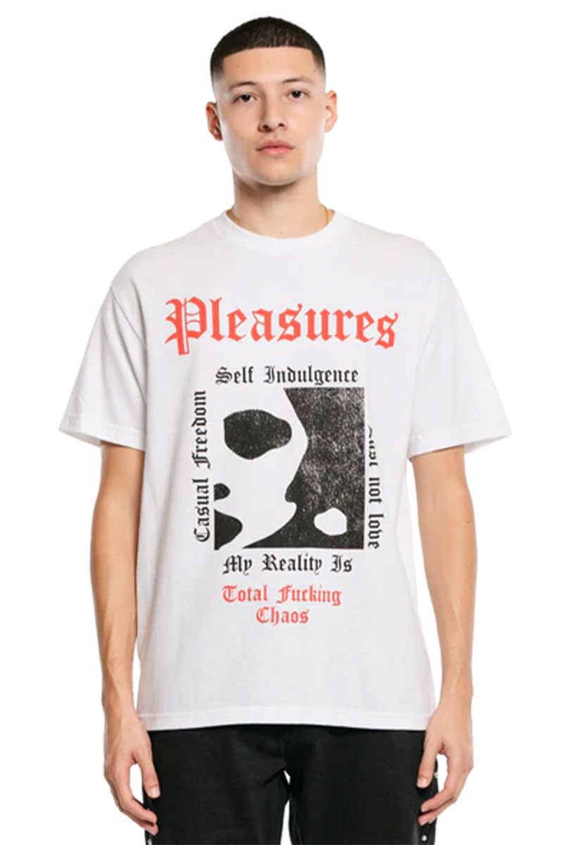 PLEASURES(vW[Y)REALITY T-SHIRTWHITE