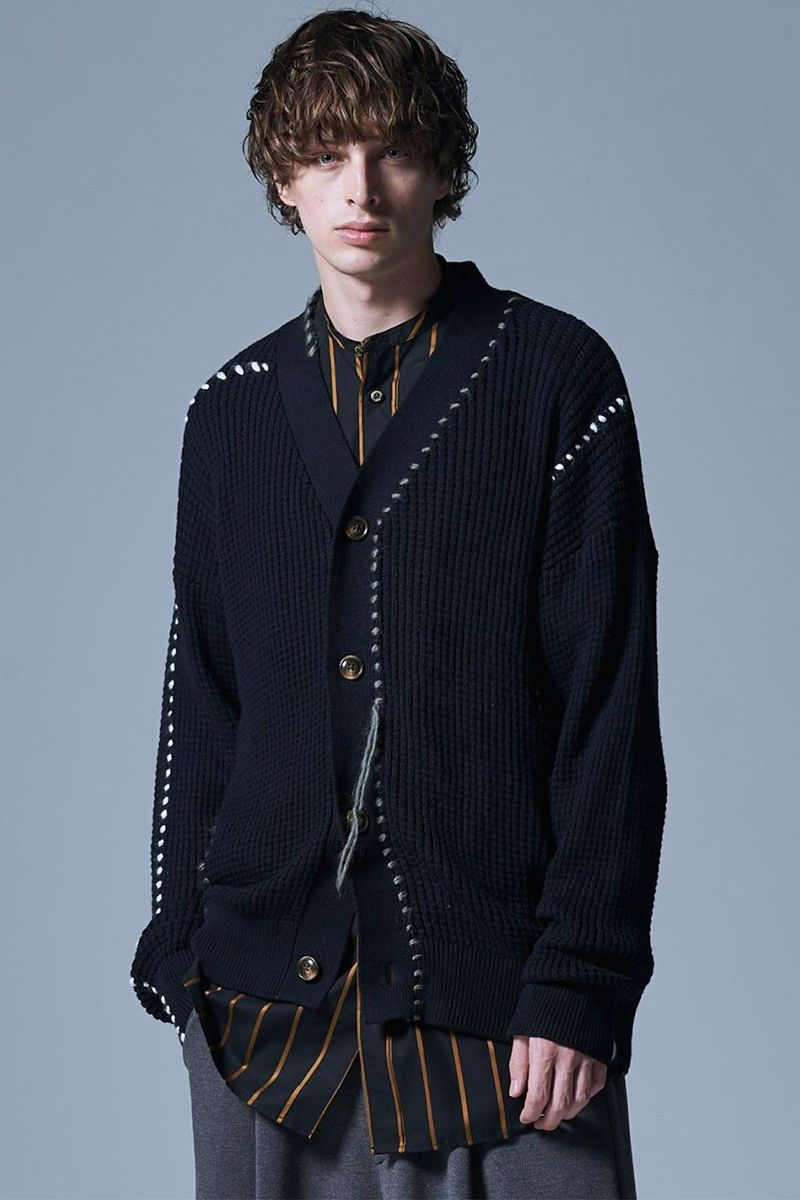 glamb(グラム) GB0123/KNT05 : Grunge Thermal Cardigan / グランジサーマルカーディガン BLACK