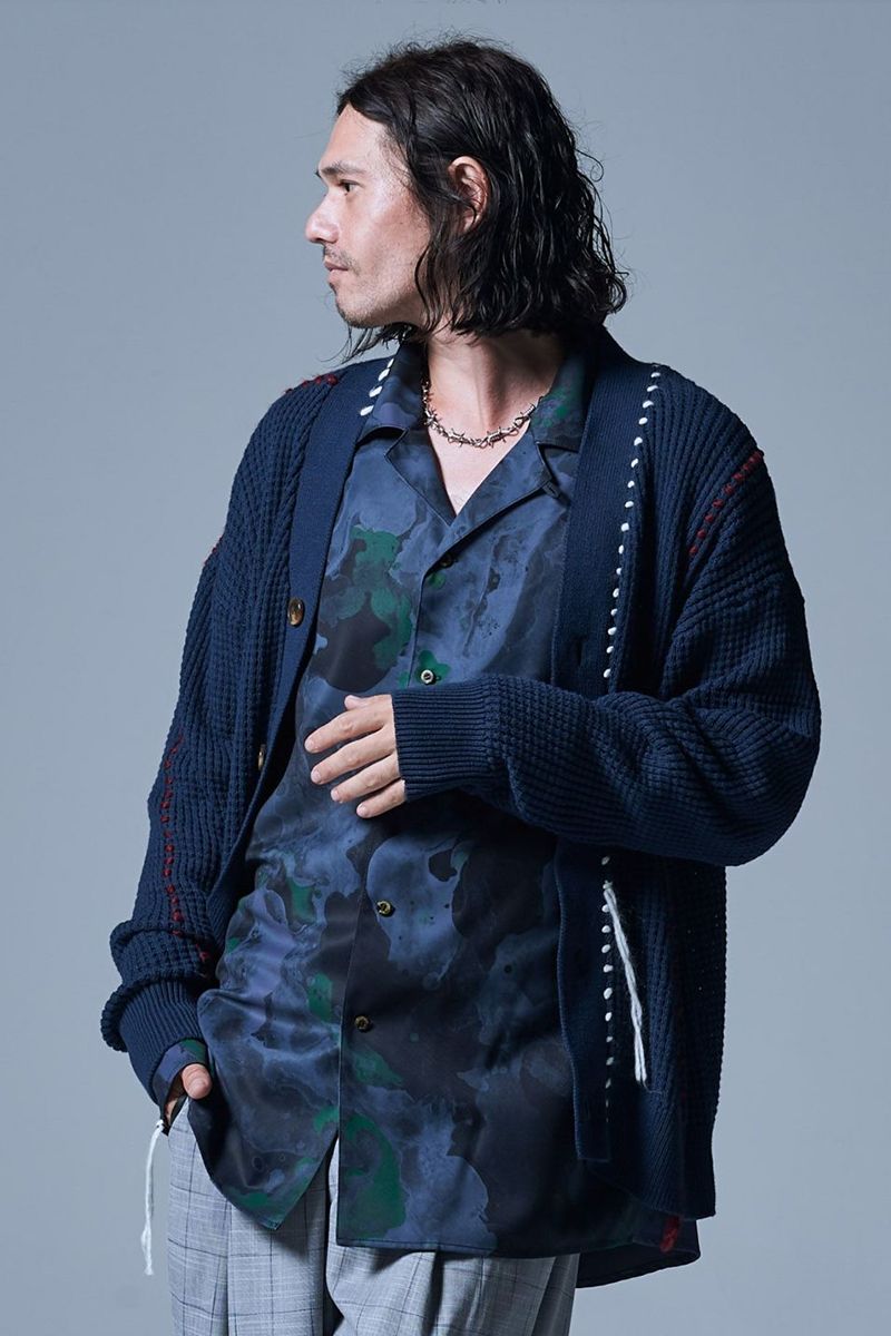 glamb(グラム) GB0123/KNT05 : Grunge Thermal Cardigan / グランジサーマルカーディガン NAVY