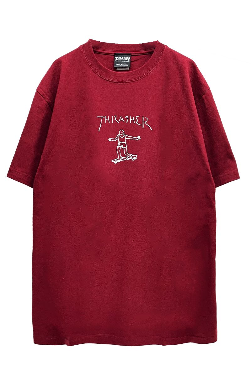 THRASHER (XbV[) TH8128 GONZ T-SHIRT BURGUNDY/WHITE