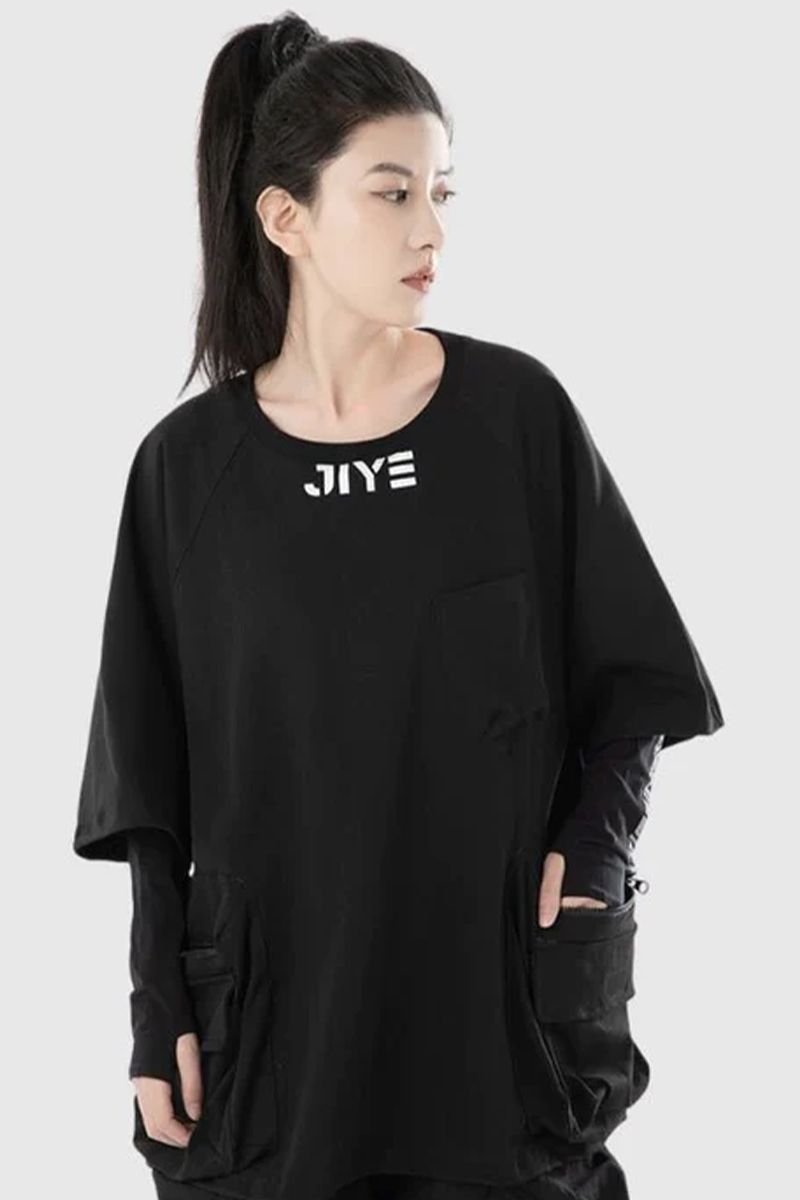 吉業重工(よしわざじゅうこう) ラウンドネックマルチポケットTシャツ BLACK