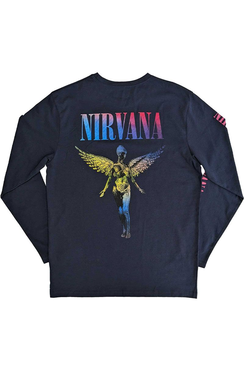 NIRVANA UNISEX LONG SLEEVE T-SHIRT: ANGELIC GRADIENT (BACK & SLEEVE PRINT)