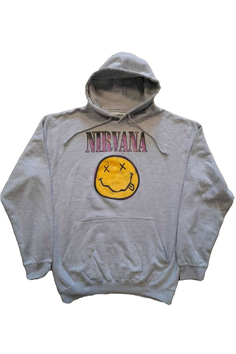 NIRVANA UNISEX PULLOVER HOODIE: XEROX HAPPY FACE PINK GREY