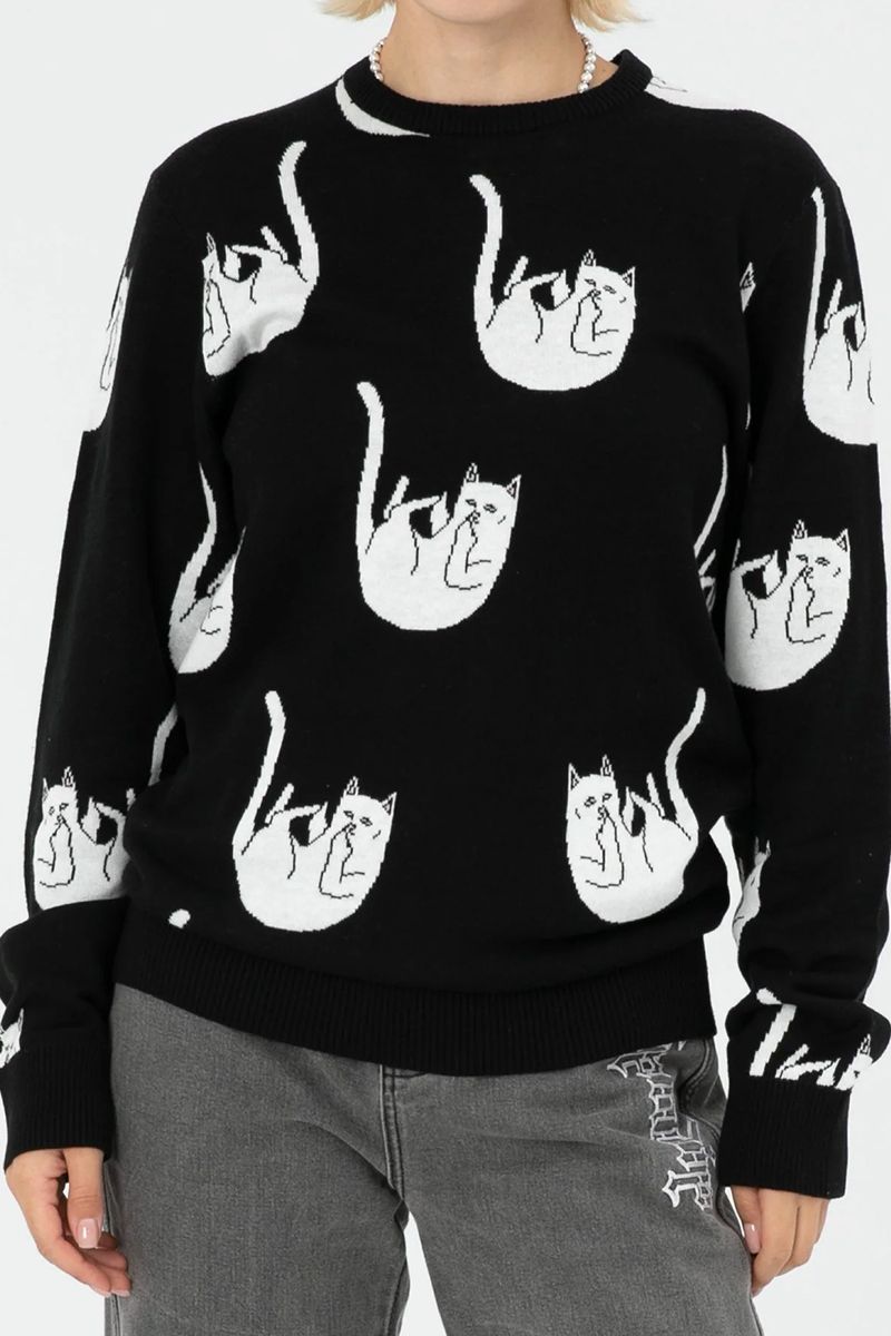 RIPNDIP (bvfBbv)@FALLING NERM KNIT SWEATER (BLACK)