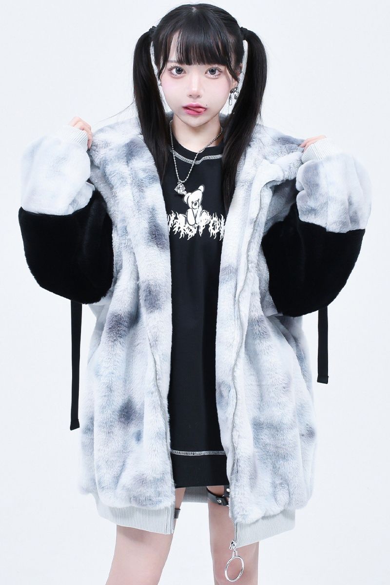 TRAVAS TOKYOygoXg[L[z Drip Logo High Neck@Faux Fur Hoodie-WHITE