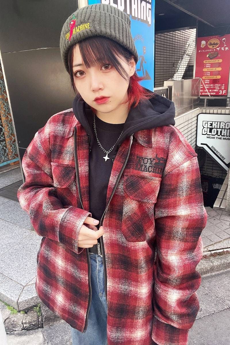 TOY MACHINE (ȥޥ) SECT EYE PATCH PLAID CHECK ZIP SHACKET RED