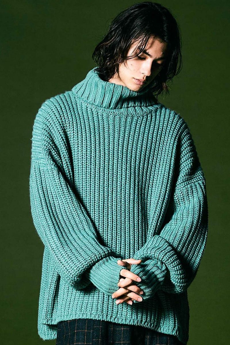 glamb (グラム) Turtle Neck Creed Knit / タートルネッククリードニット BLUE