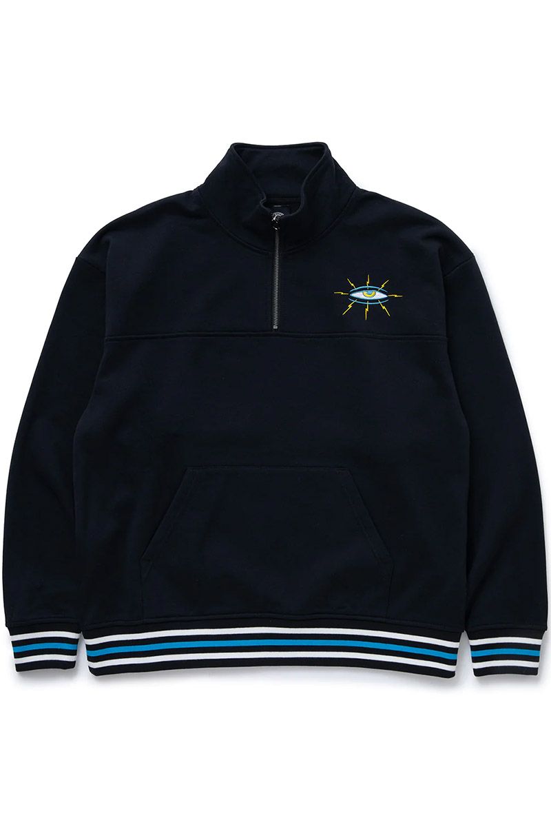 TOY MACHINE (トイマシーン) LIGHTNING EYE RIB LINE SWEAT HALF ZIP BLACK