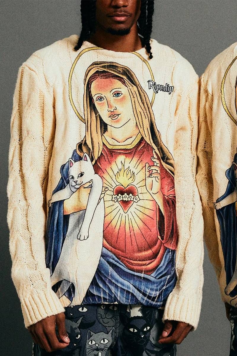 RIPNDIP (bvfBbv) MOTHER MARY CABLE KNIT SWEATER