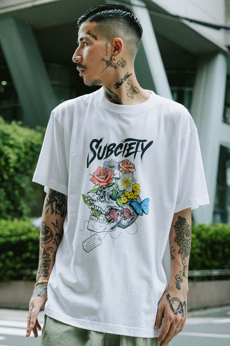 Subciety (TuTGeB) SKULL FLOWER TEE WHITE