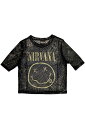 NIRVANA レディースクロップトップ : バンドTシャツ : YELLOW HAPPY FACE (MESH)