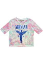 NIRVANA レディースクロップトップ : バンドTシャツ : ANGELIC BLUE MONO (MESH)