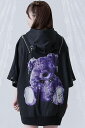 TRAVAS TOKYO (トラバス トーキョー)チェーン付きデザインZIPクマ半袖ジップアップパーカー BLACK