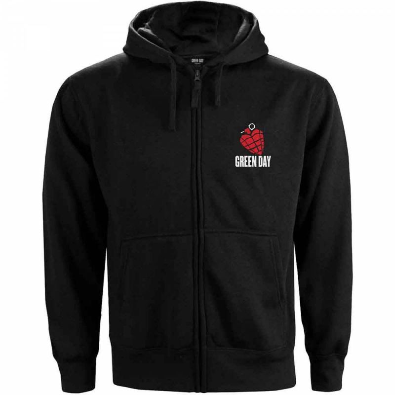 GREEN DAY Unisex Zipped Hoodie: American Idiot (Back Print) - BLACK