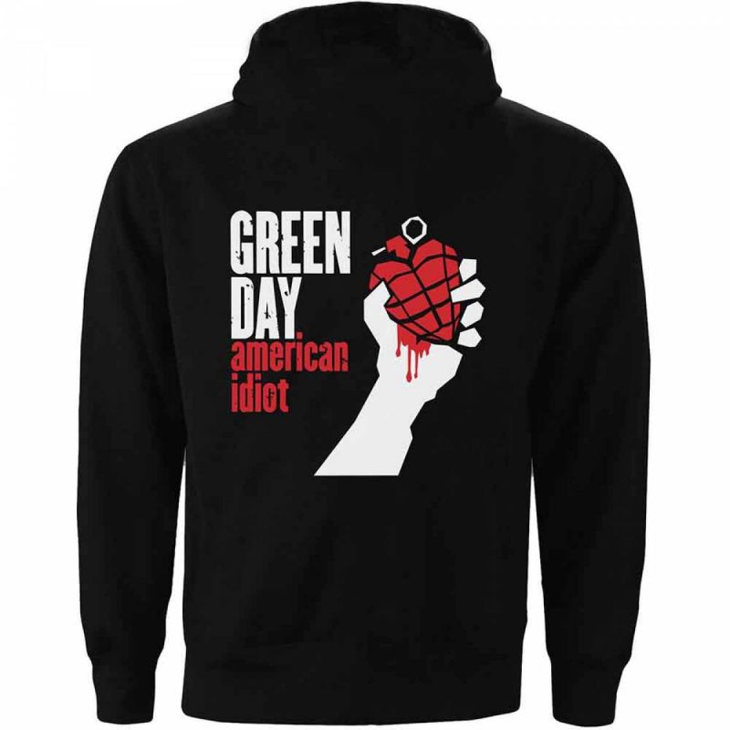 GREEN DAY Unisex Zipped Hoodie: American Idiot (Back Print) - BLACK