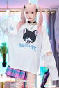 LISTEN FLAVOR(リッスンフレーバー) 猫サンチーム 2WAYジップロンT - White