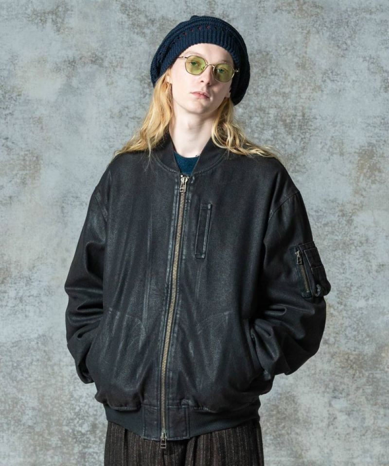 glamb(グラム)GB0325/JKT03 : Paraffin Coated Denim MA-1 - Gray