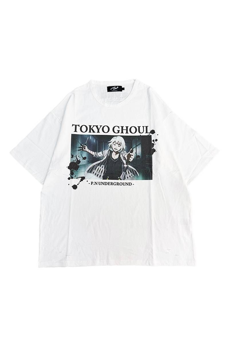 東京喰種×P.N UNDERGROUND 鈴屋什造ダメージTee - White