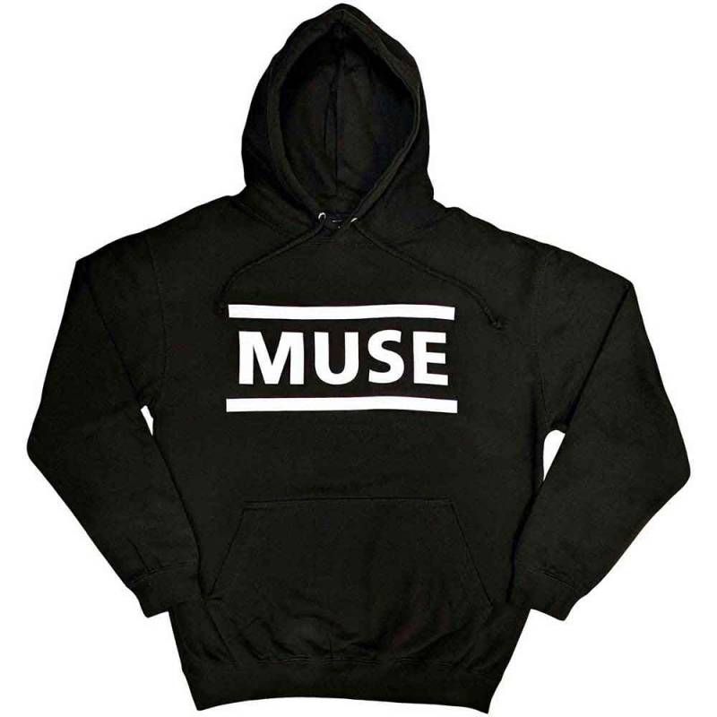 MUSE Unisex Pullover Hoodie: White Logo (Black) - BLACK