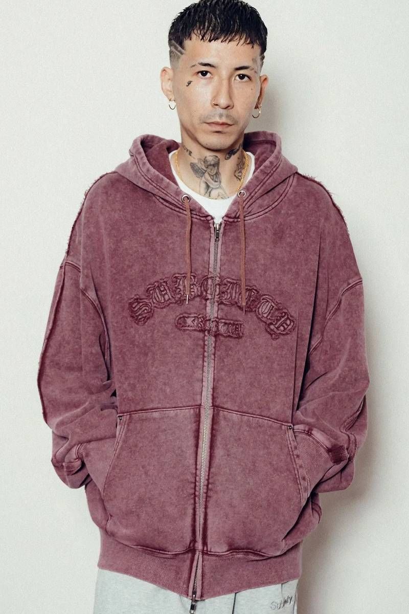 Subciety (サブサエティ) Double zip hoodie - Burgundy