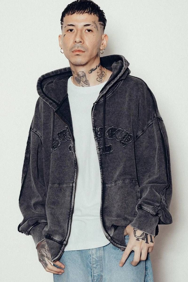 Subciety (サブサエティ) Double zip hoodie - Black