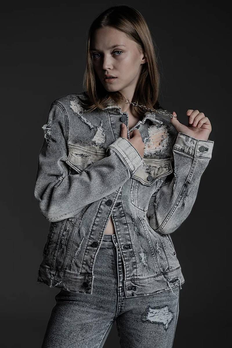 Abyssea(アビセア) Stretch lvn denim jacket - Destroy