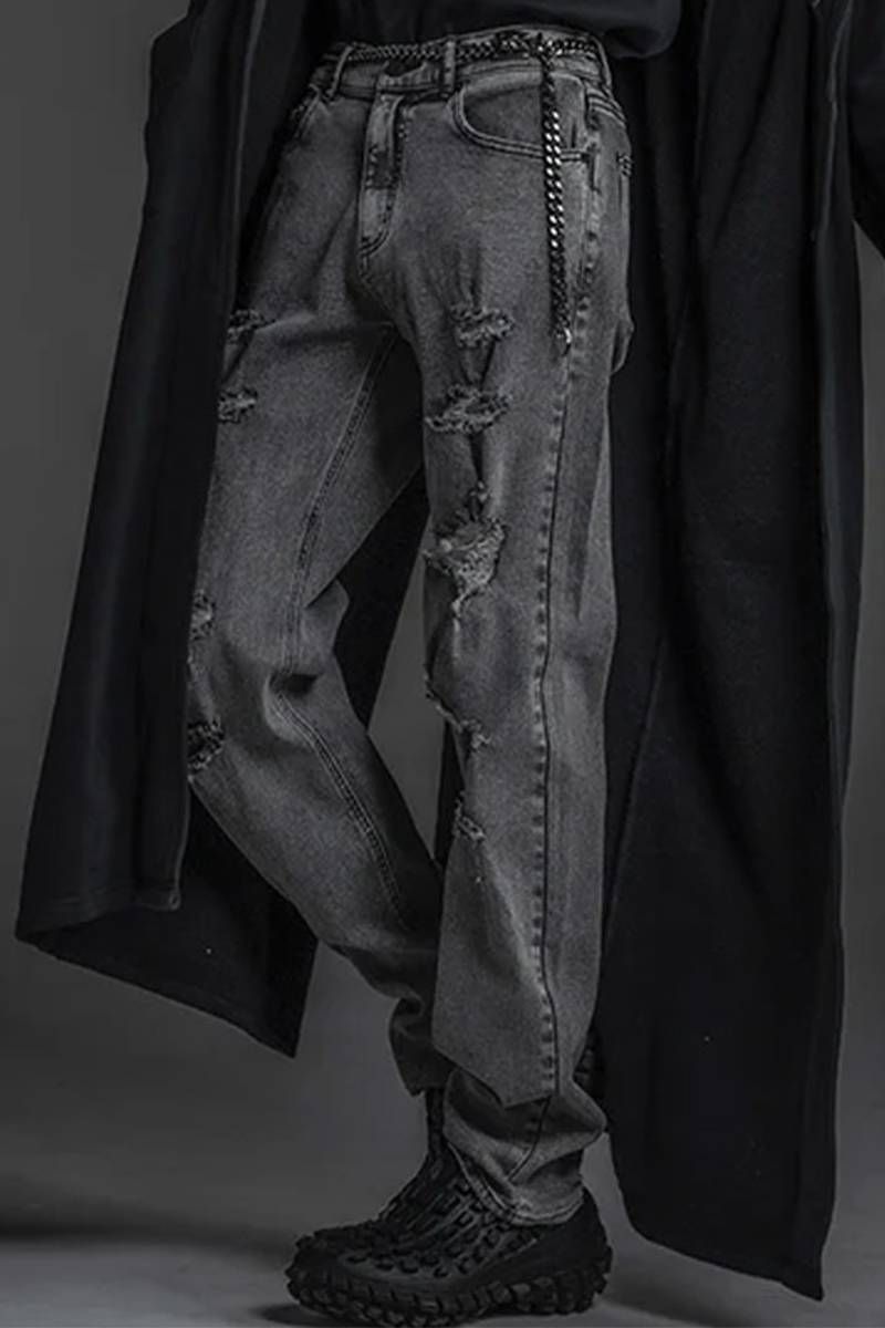 Abyssea(アビセア) Distressed taperd denim pants - Crash